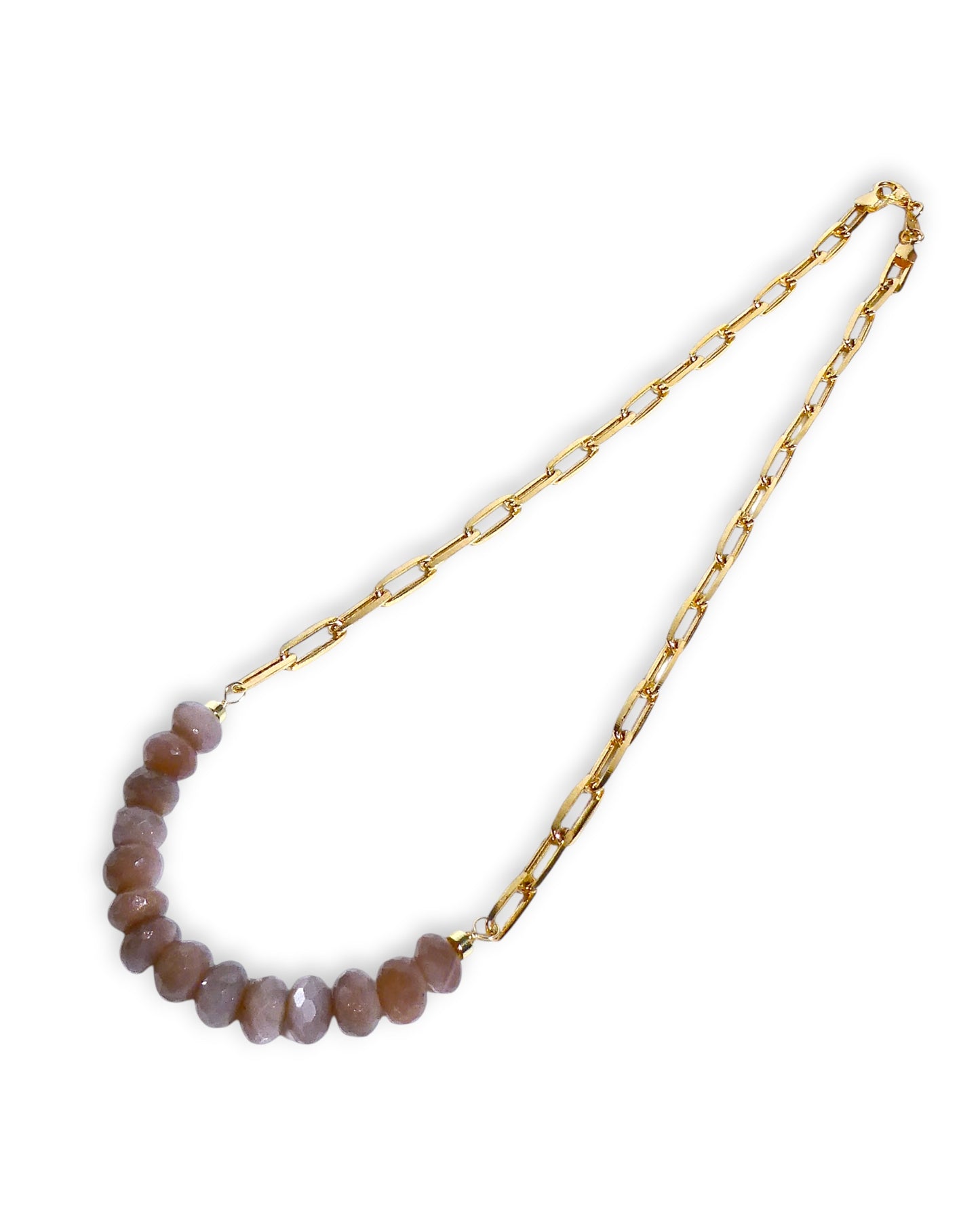 Chocolate Moonstone Gold Paperclip Necklace