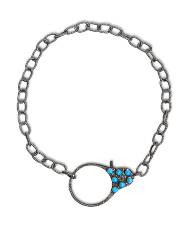 NEW Oxidized Sterling Silver Chain with Large Natural Turquoise Black Diamond Clasp