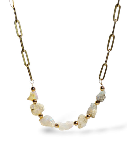Natural Opal Nugget Paperclip Chain Necklace