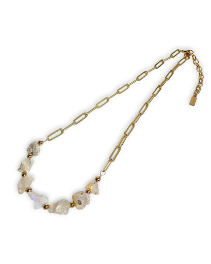 Natural Opal Nugget Paperclip Chain Necklace