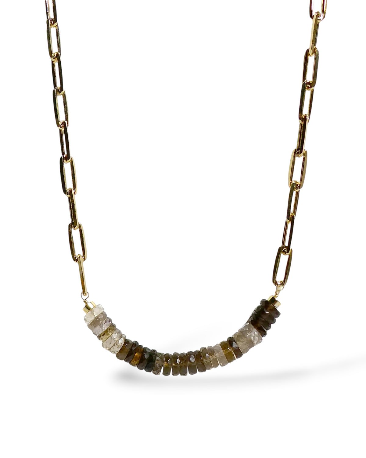 Smoky Quartz Rondelle Paperclip Chain Necklace