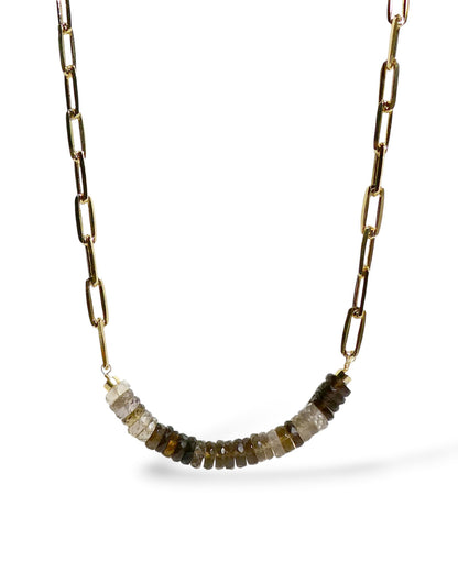 Smoky Quartz Rondelle Paperclip Chain Necklace