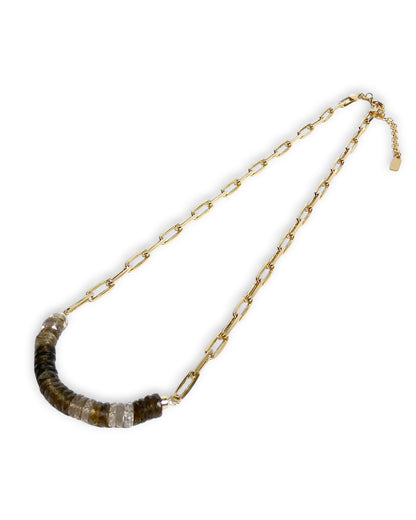 Smoky Quartz Rondelle Paperclip Chain Necklace