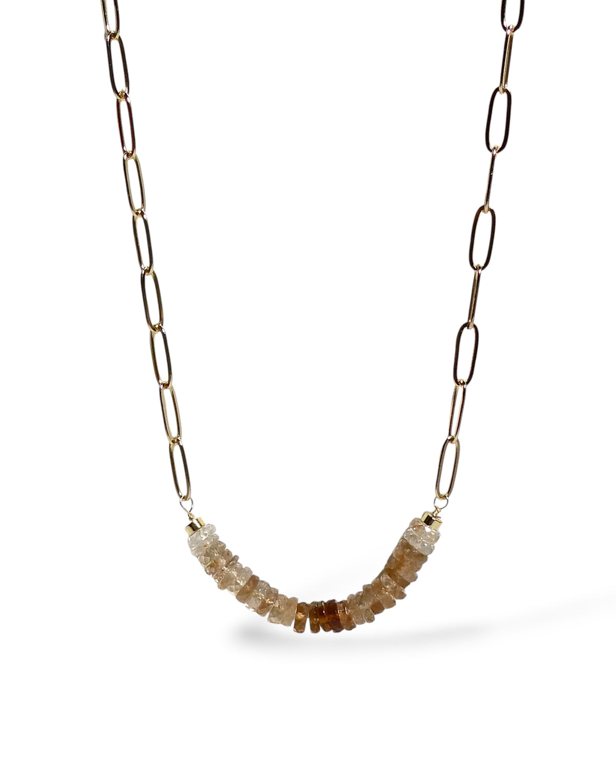 Natural Sunstone Rondelle Paperclip Chain Necklace