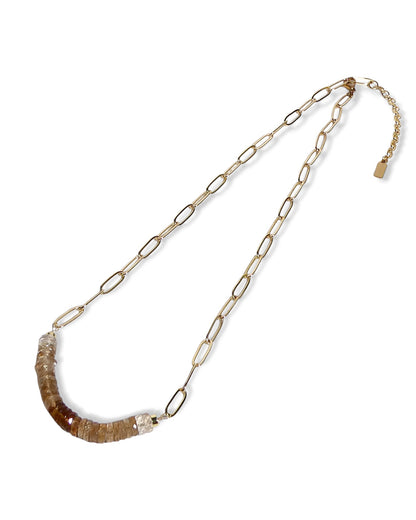 Natural Sunstone Rondelle Paperclip Chain Necklace