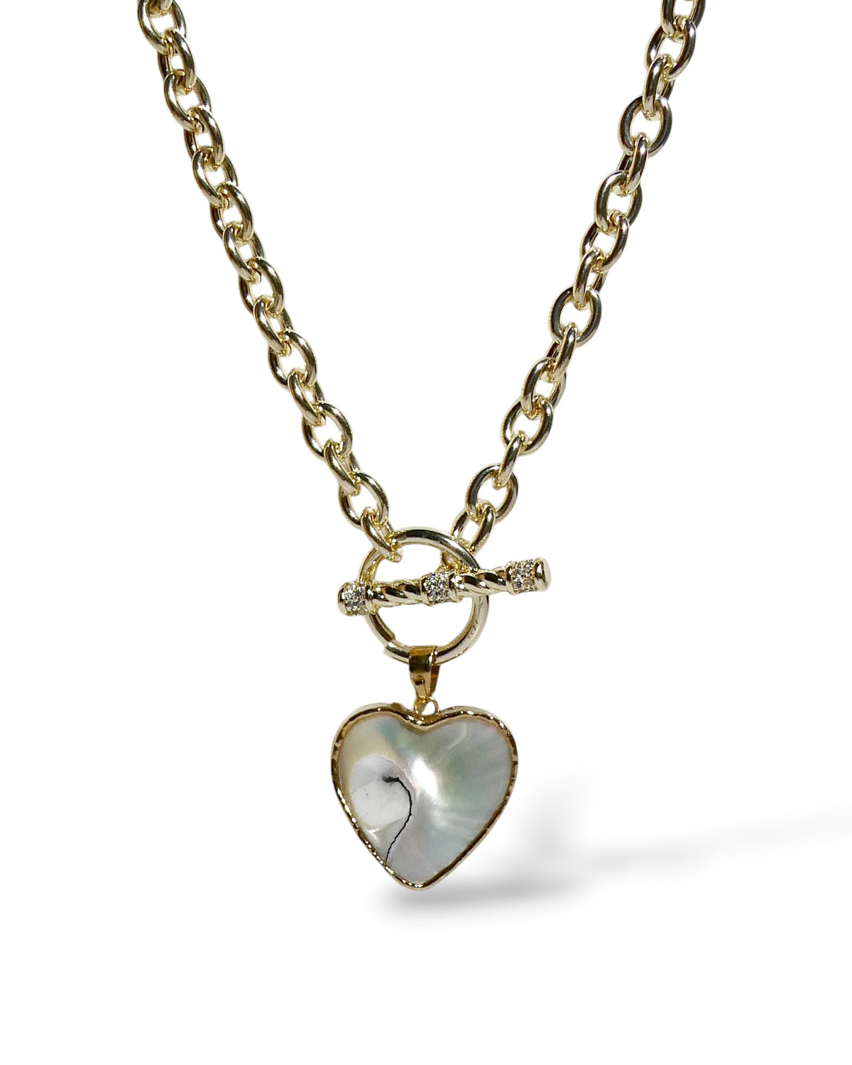 Mother-of-Pearl Heart Pendant Toggle Necklace