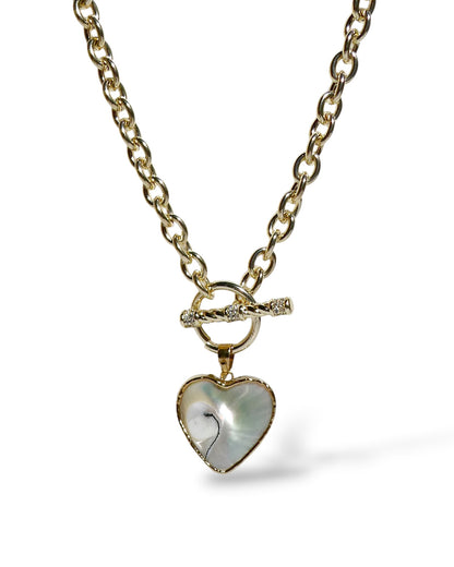 Mother-of-Pearl Heart Pendant Toggle Necklace