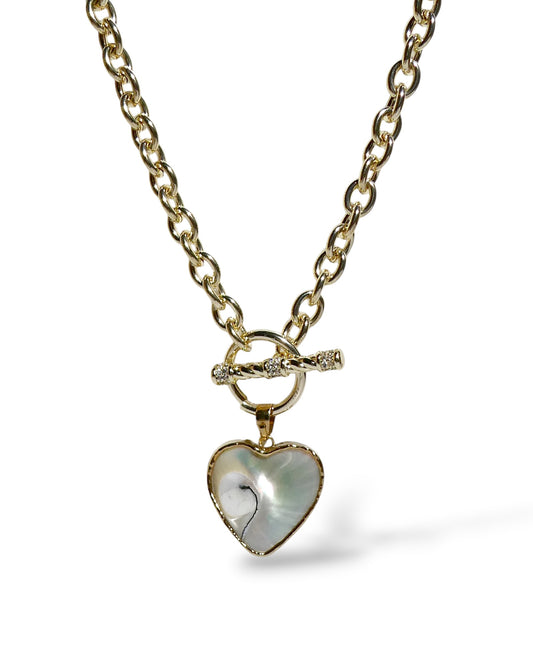 Mother-of-Pearl Heart Pendant Toggle Necklace