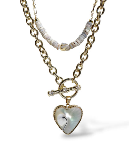 Mother-of-Pearl Heart Pendant Toggle Necklace