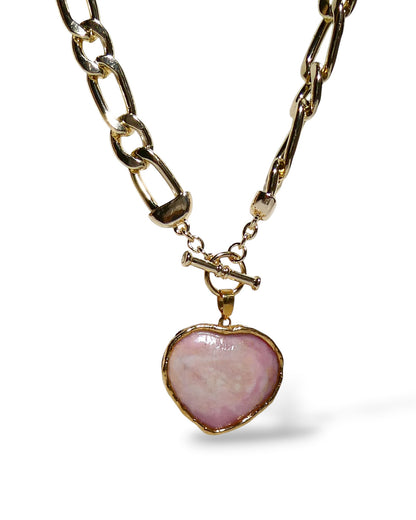 Pink Botswana Agate Heart Toggle Necklace