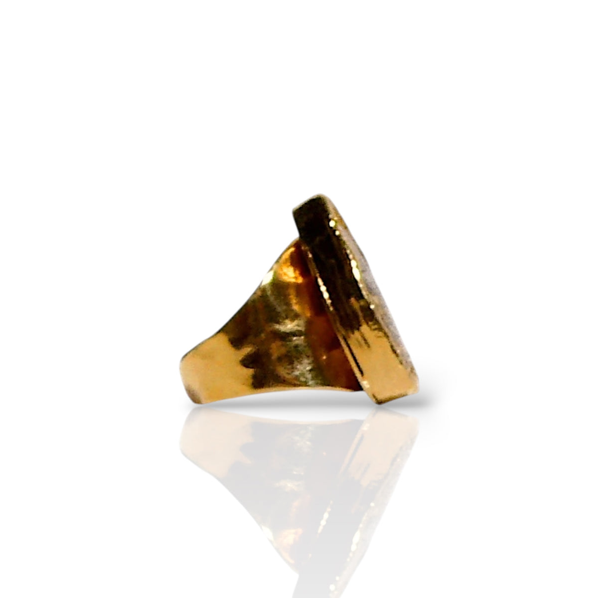 Teardrop Feather Pyrite Statement Ring