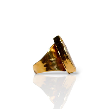 Teardrop Feather Pyrite Statement Ring