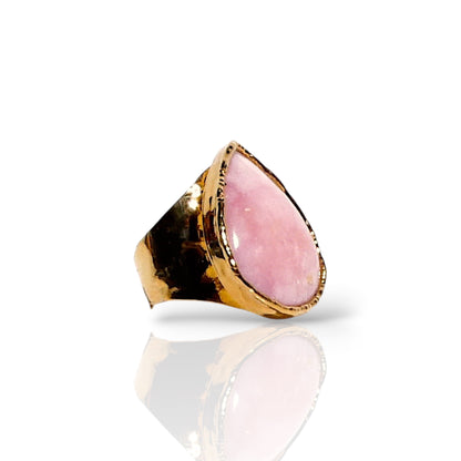 Natural Pink Opal Teardrop Ring