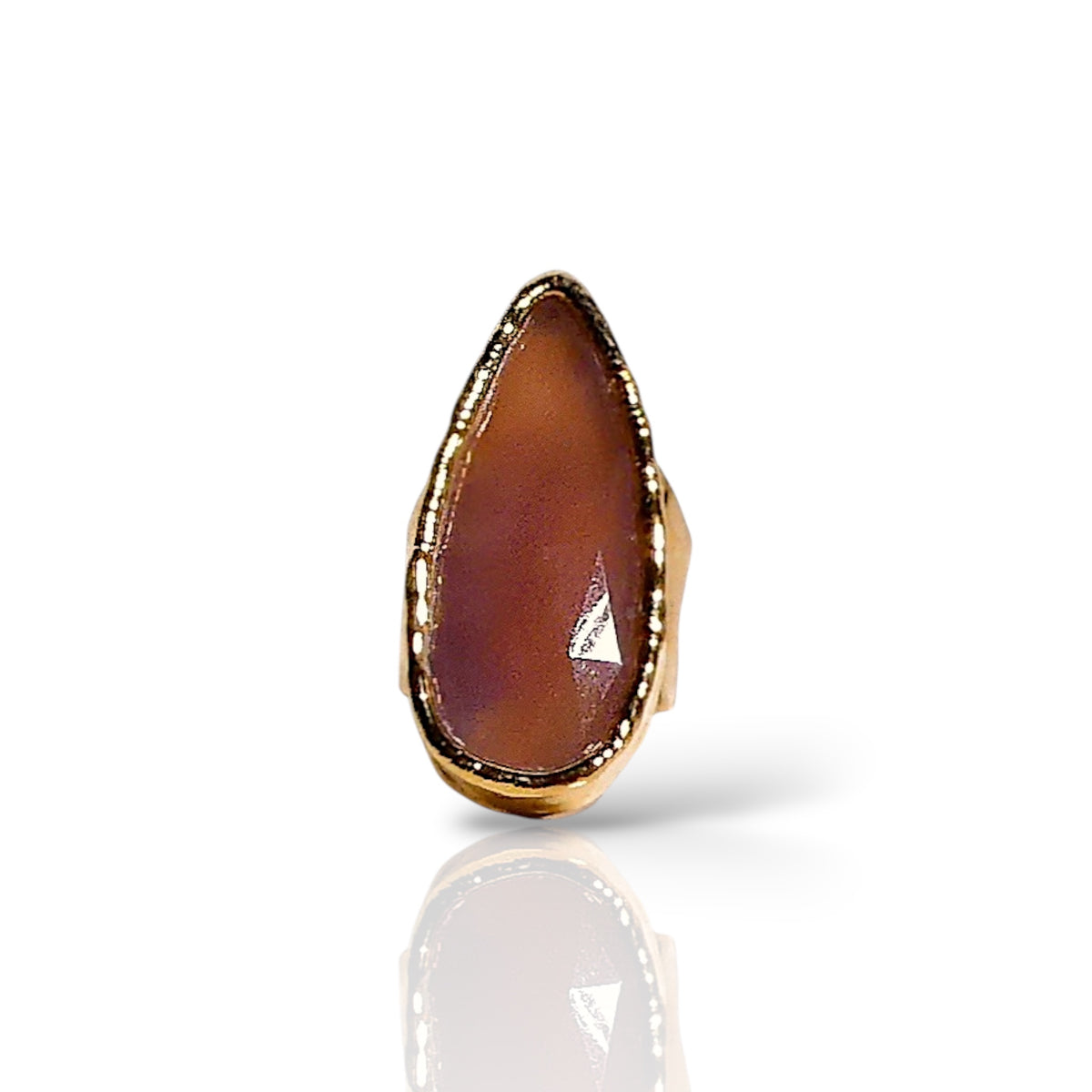 Natural Carnelian Elongated Teardrop Statement Ring