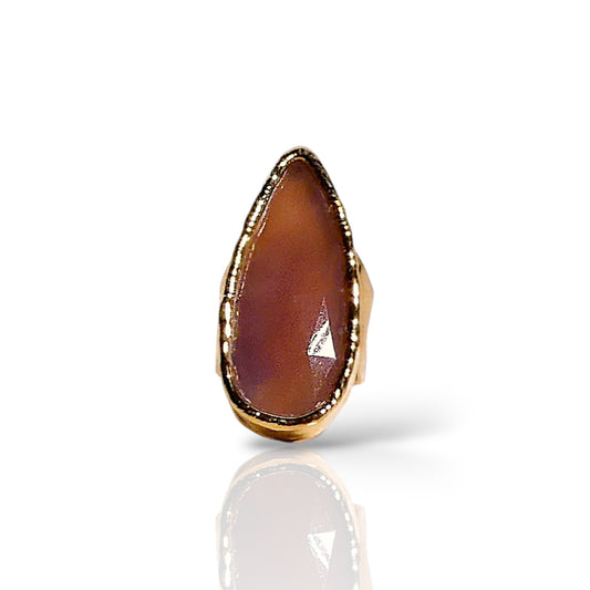 Natural Carnelian Elongated Teardrop Statement Ring