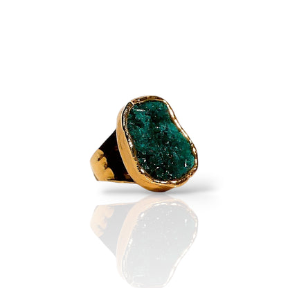 Natural Dioptase Crystal Statement Ring