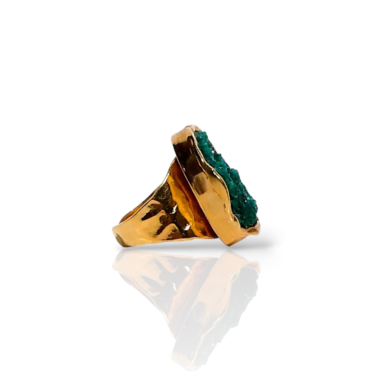 Natural Dioptase Crystal Statement Ring