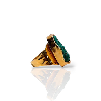 Natural Dioptase Crystal Statement Ring