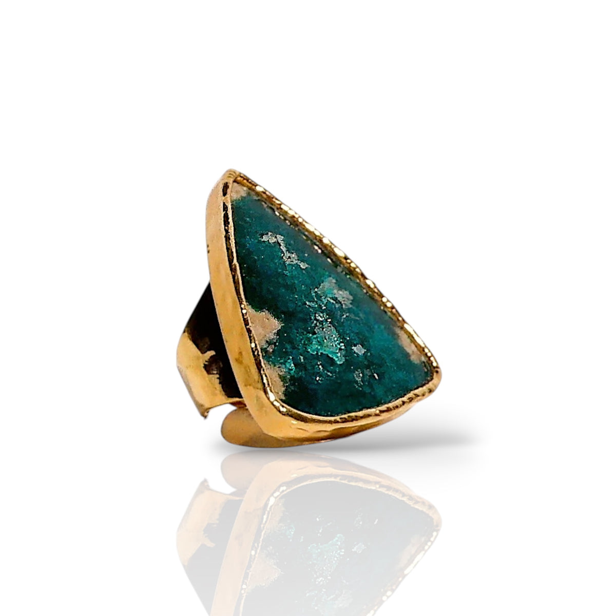Natural Dioptase Triangle Statement Ring