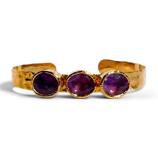 Natural Amethyst Three-Stone Cuff Bracelet