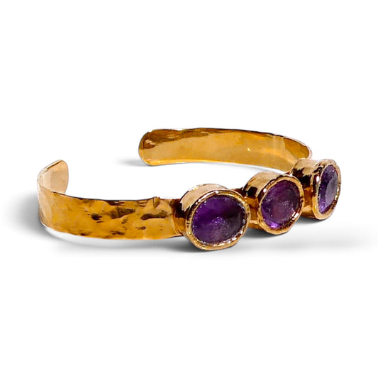 Natural Amethyst Three-Stone Cuff Bracelet
