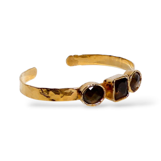 Natural Smoky Quartz Three-Stone Cuff Bracelet