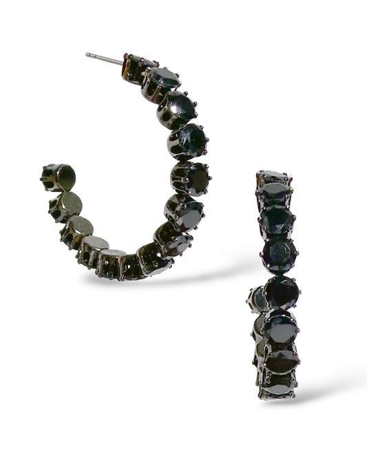 Black Crystal Tennis Hoop Earrings