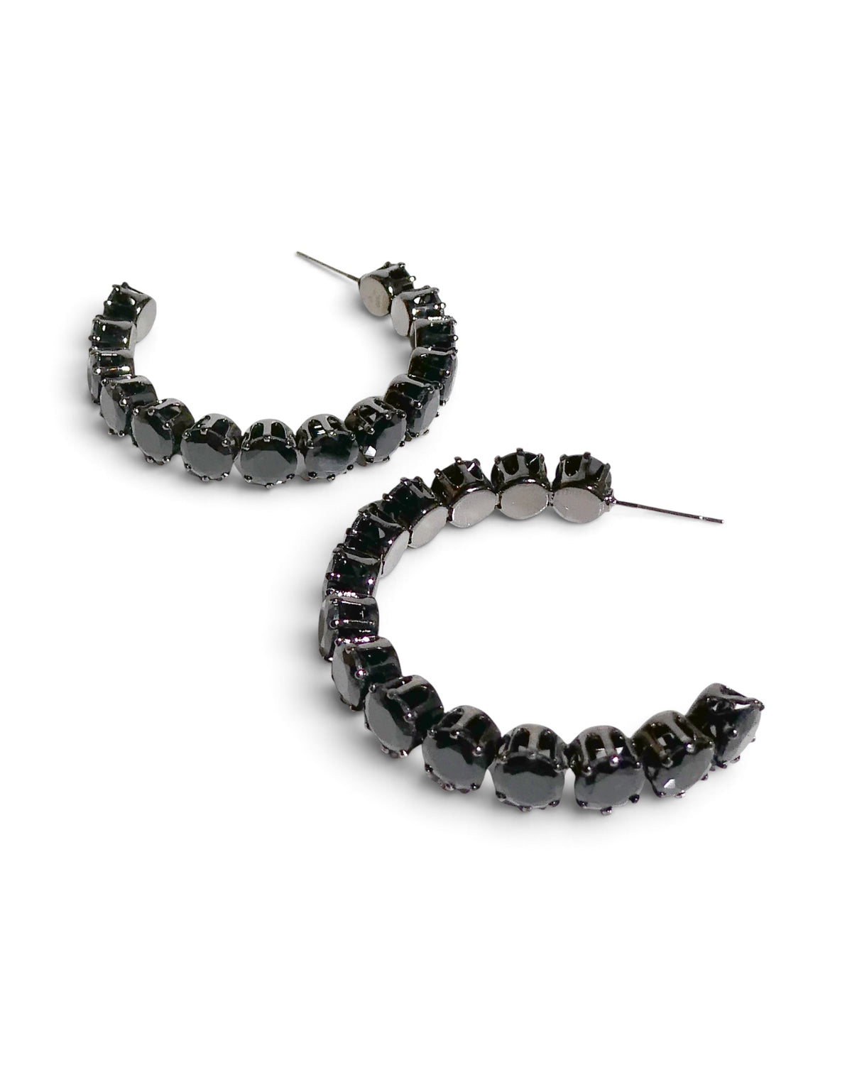 Black Crystal Tennis Hoop Earrings