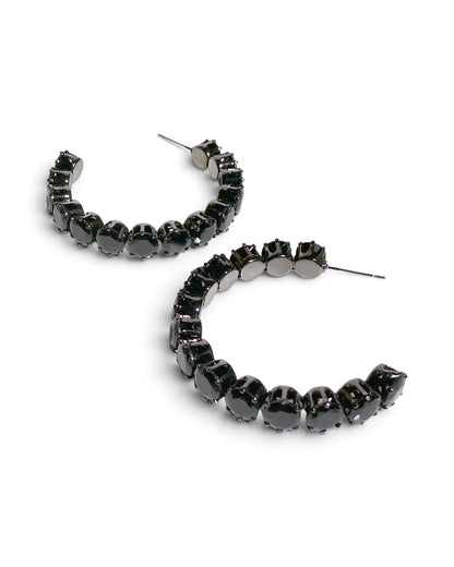Black Crystal Tennis Hoop Earrings