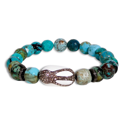 NEW Natural Turquoise Candy Bracelet with Pave Centerpiece