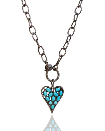 NEW Turquoise and Diamond Elongated Heart Pendant
