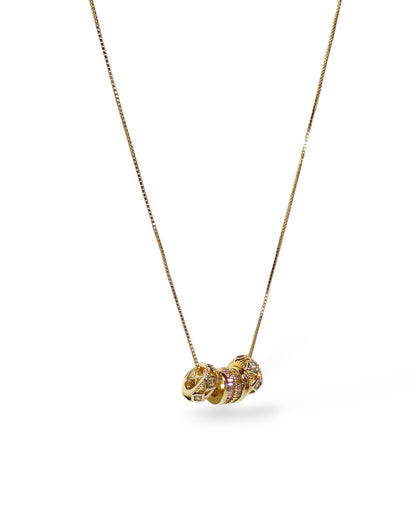 Pink Crystal Rondelle Trio Necklace