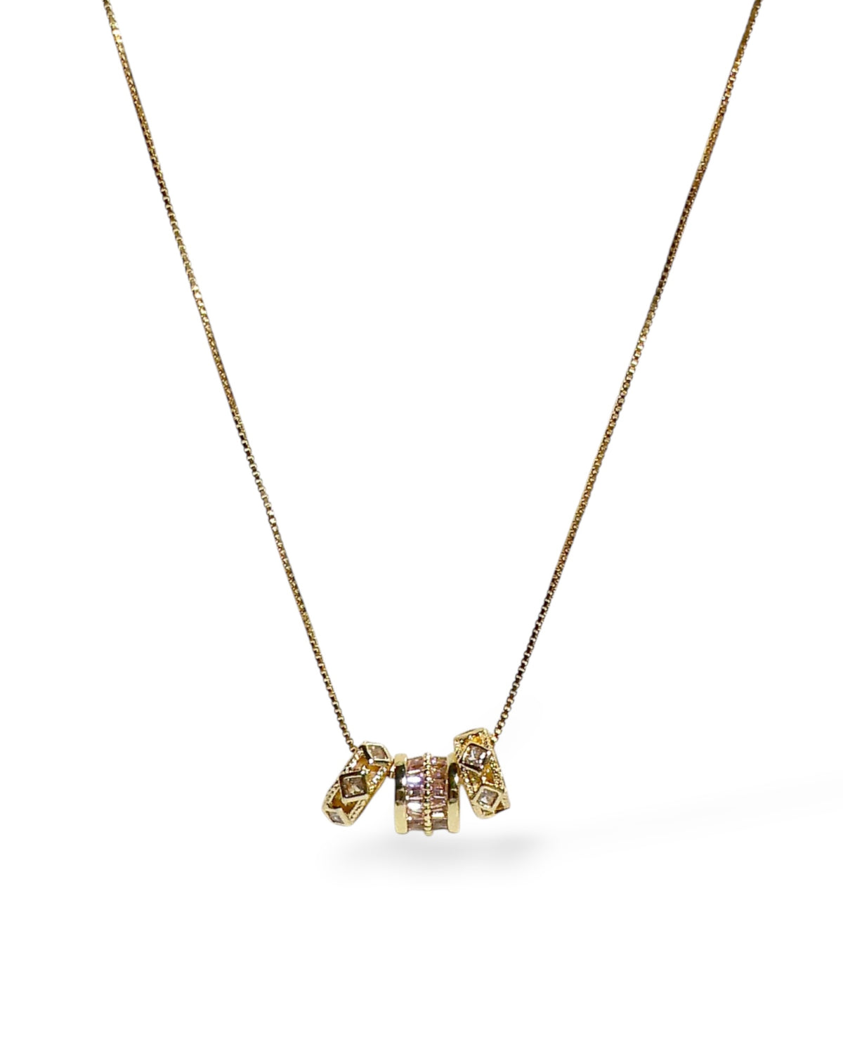 Pink Crystal Rondelle Trio Necklace