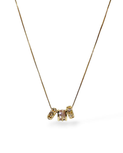 Pink Crystal Rondelle Trio Necklace