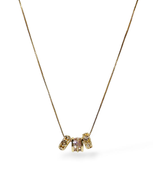 Pink Crystal Rondelle Trio Necklace