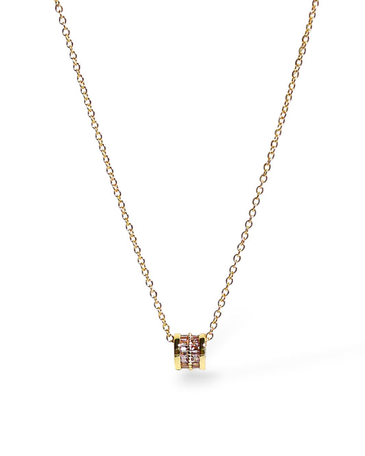 Pink Crystal Barrel Pendant Necklace