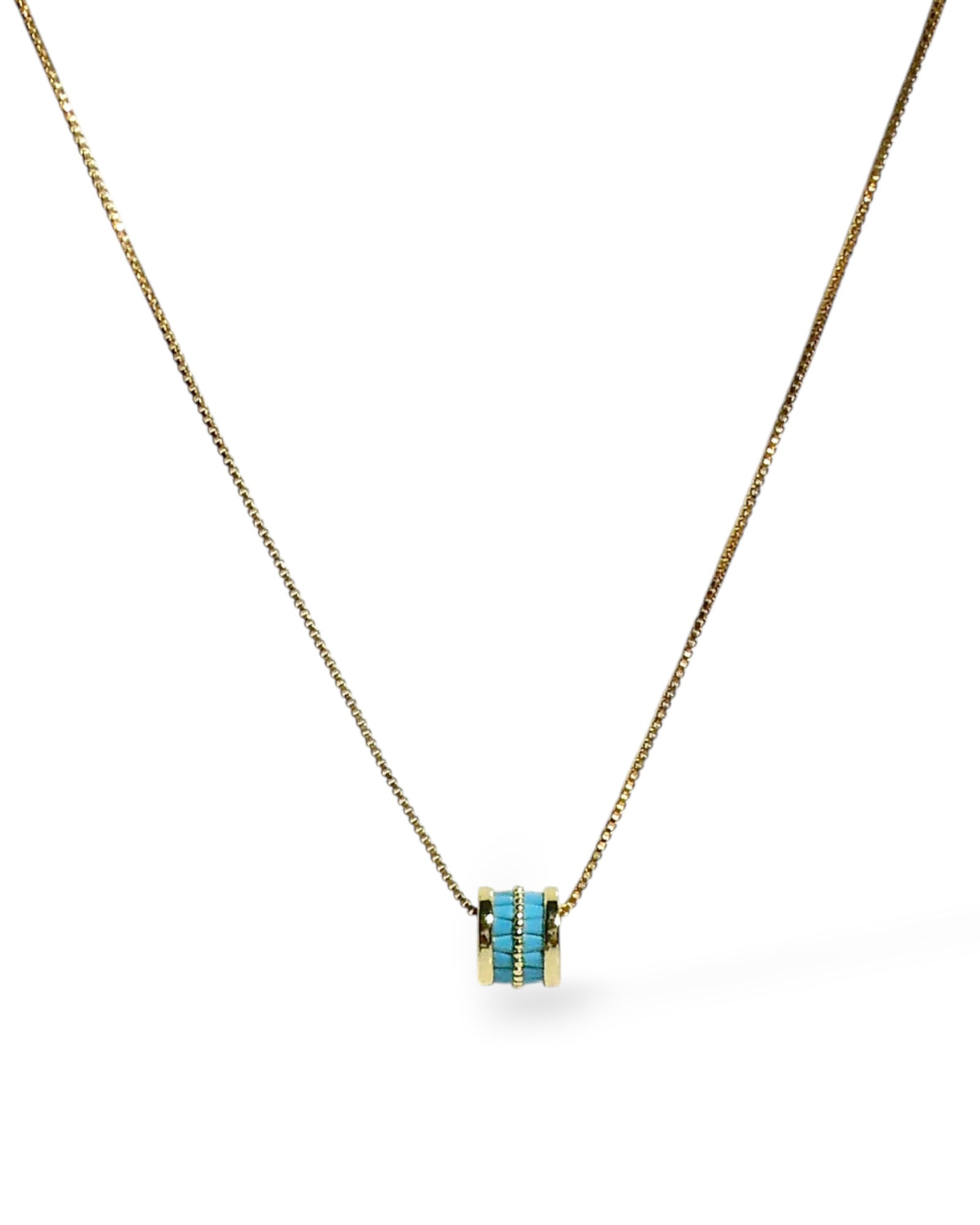 Turquoise Inlay Barrel Pendant Necklace