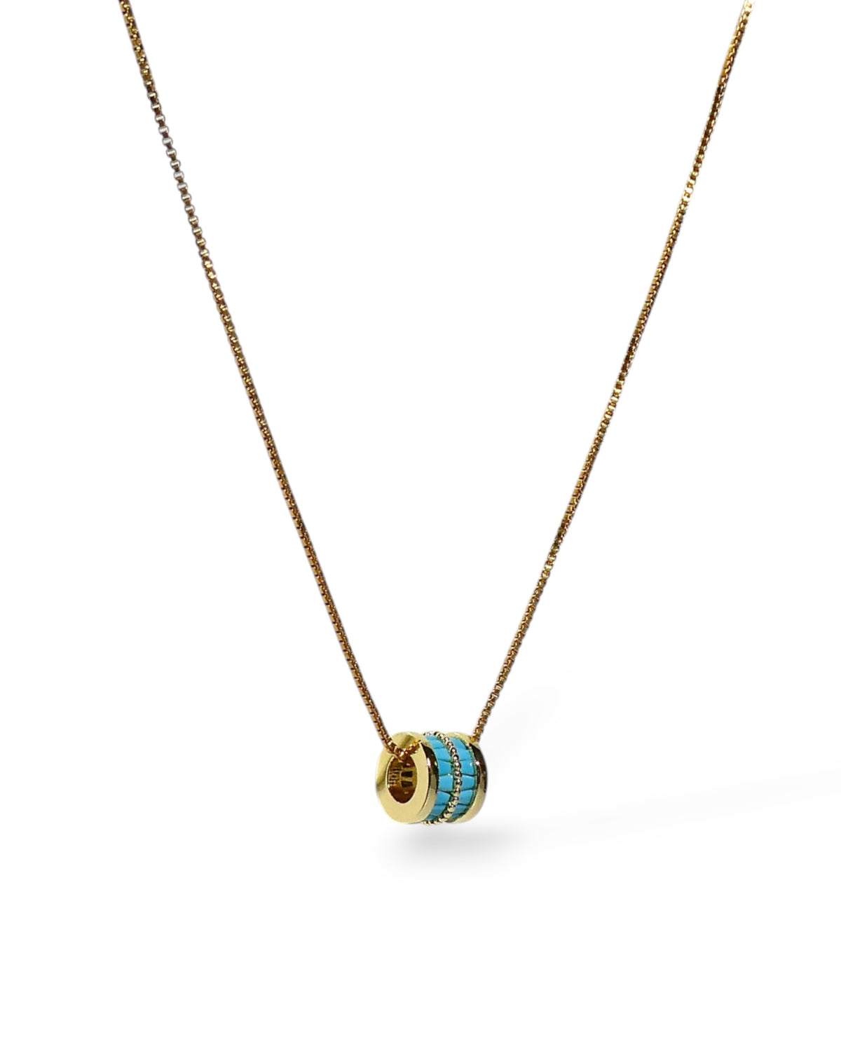 Turquoise Inlay Barrel Pendant Necklace