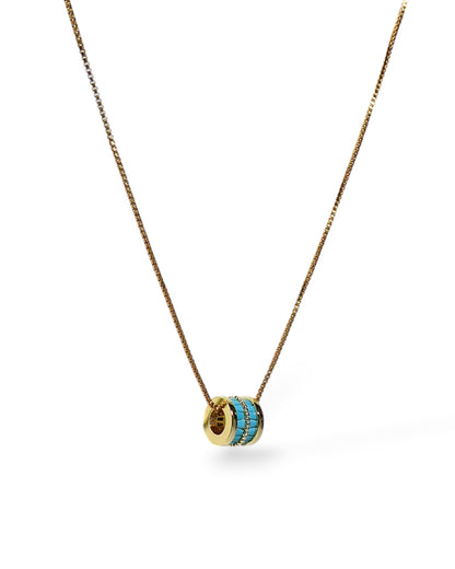 Turquoise Inlay Barrel Pendant Necklace