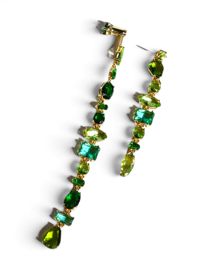 Mixed Green Crystal Drop Earrings