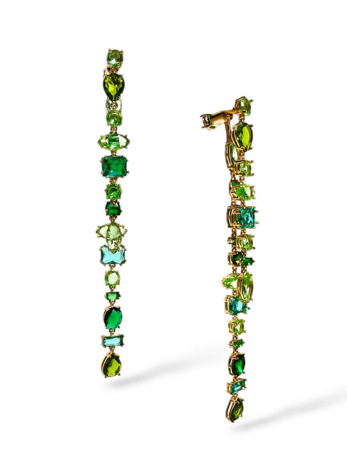 Mixed Green Crystal Drop Earrings