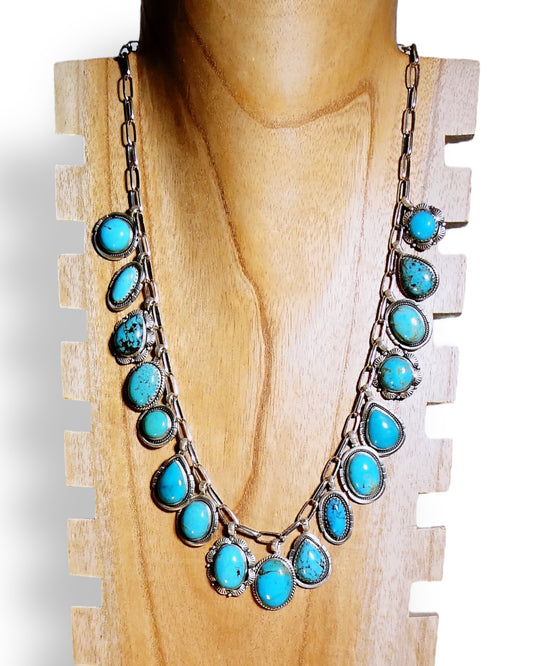 NEW Turquoise and Sterling Silver Charms Necklace