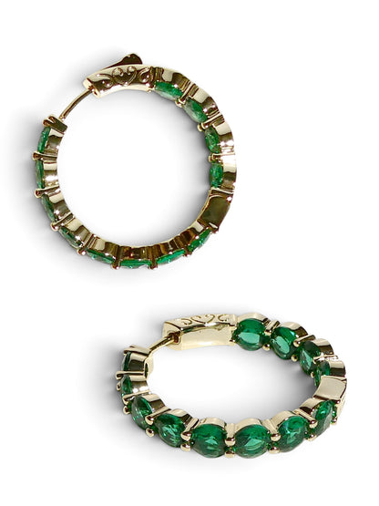 Green Crystal Tennis Hoop Earrings