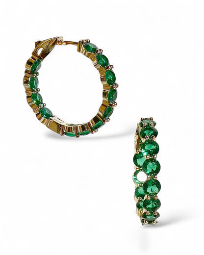 Green Crystal Tennis Hoop Earrings