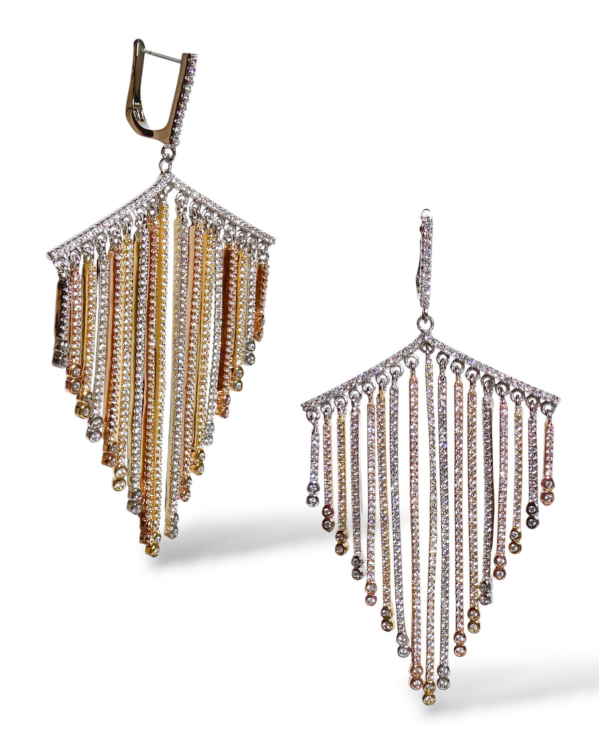 Tri-Tone Crystal Fringe Chandelier Earrings