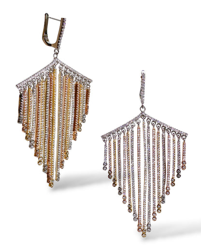 Tri-Tone Crystal Fringe Chandelier Earrings