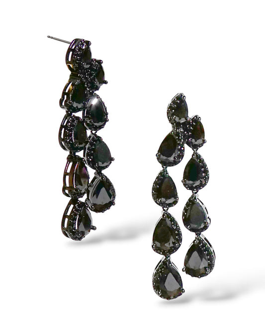 Black Crystal Cascade Earrings
