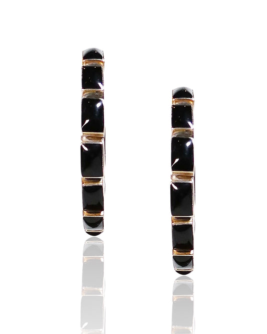 NEW Sterling Silver 925 and Onyx Hoop Earrings