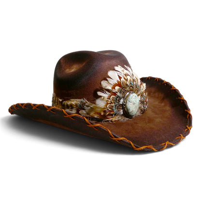 Chocolate Brown Hat with Urban Feather Turquoise Band