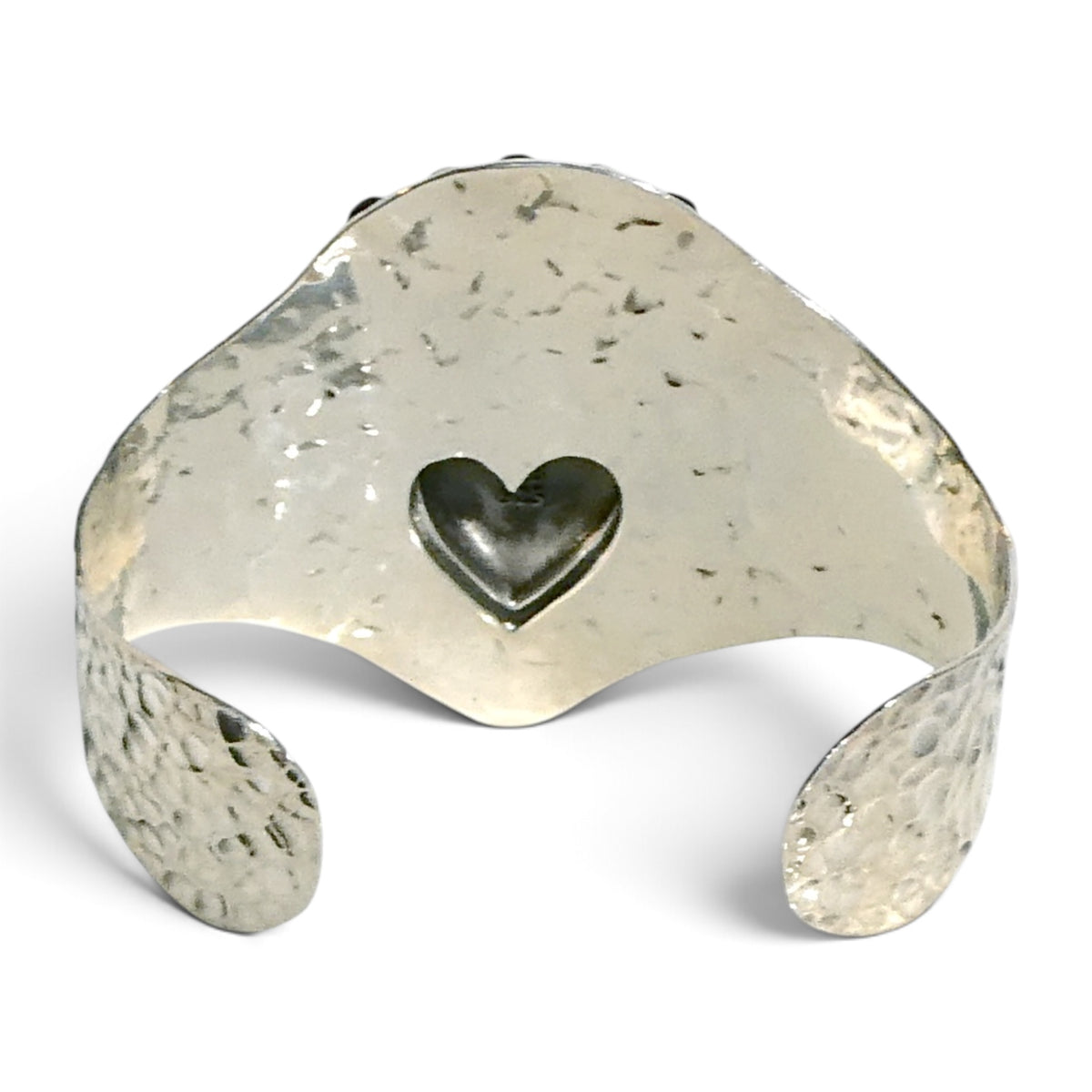 Sterling Silver 925 Sacred Heart & Turquoise Cuff Bracelet